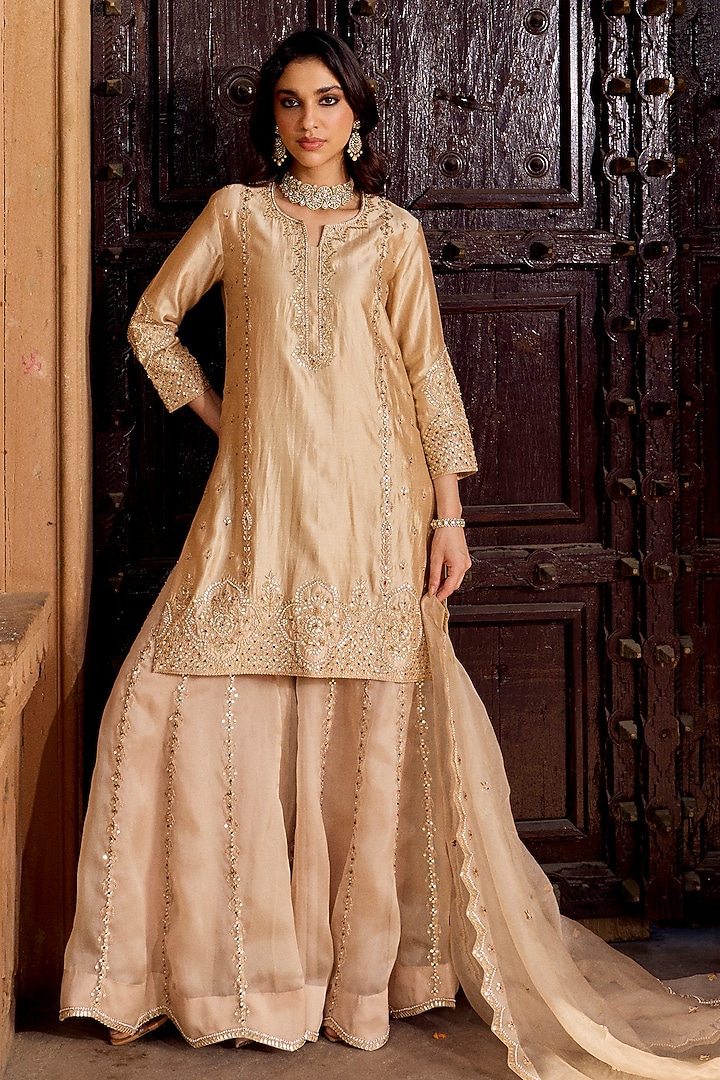Champagne Organza Kalidar Bridal Sharara Set by SURBHI SHAH at Pernia's Pop Up Shop