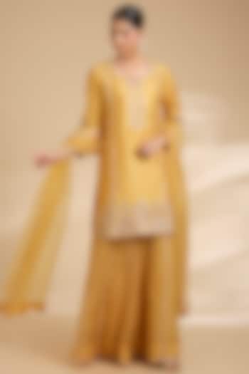 Pastel Mango Spun Silk Bridal Sharara Set by Surbhi Shah at Pernia's Pop Up Shop