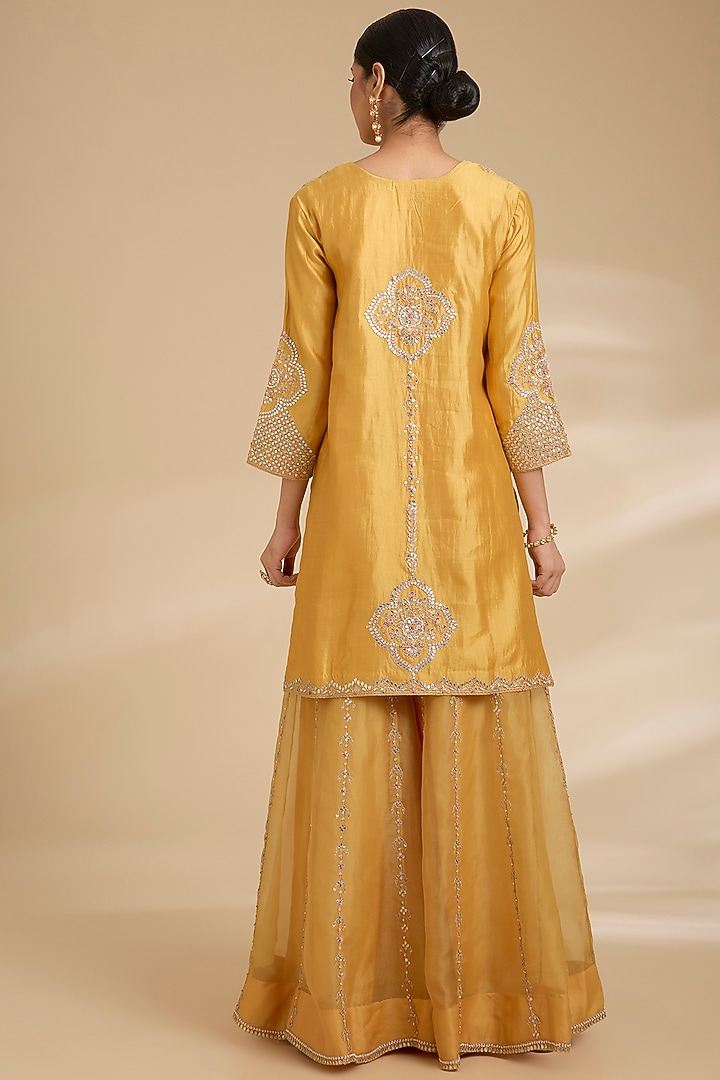 Pastel Mango Spun Silk Bridal Sharara Set by Surbhi Shah at Pernia's Pop Up Shop