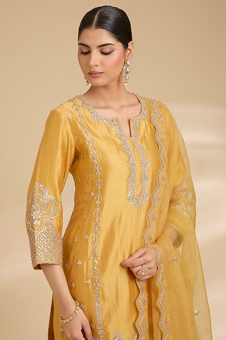 Pastel Mango Spun Silk Bridal Sharara Set by Surbhi Shah at Pernia's Pop Up Shop