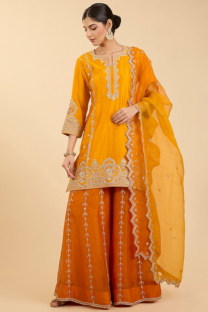 Mango Yellow Organza Gota Patti Work Bridal Sharara Set by SURBHI SHAH at Pernia's Pop Up Shop