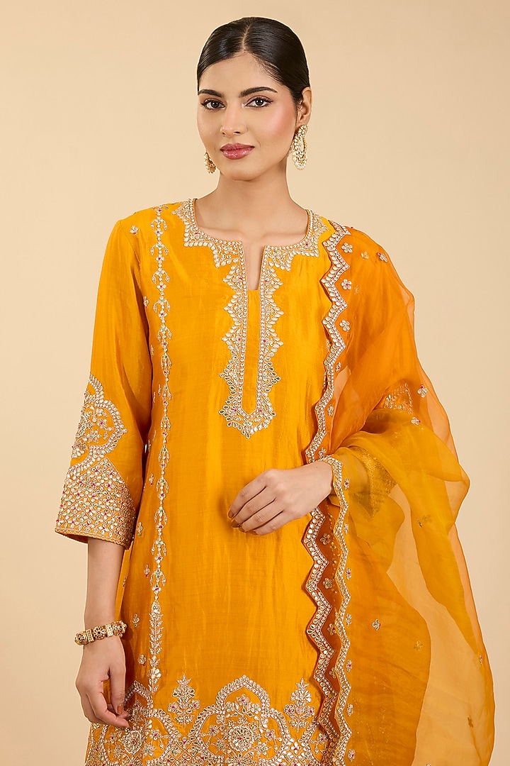 Mango Yellow Organza Gota Patti Work Bridal Sharara Set by SURBHI SHAH at Pernia's Pop Up Shop