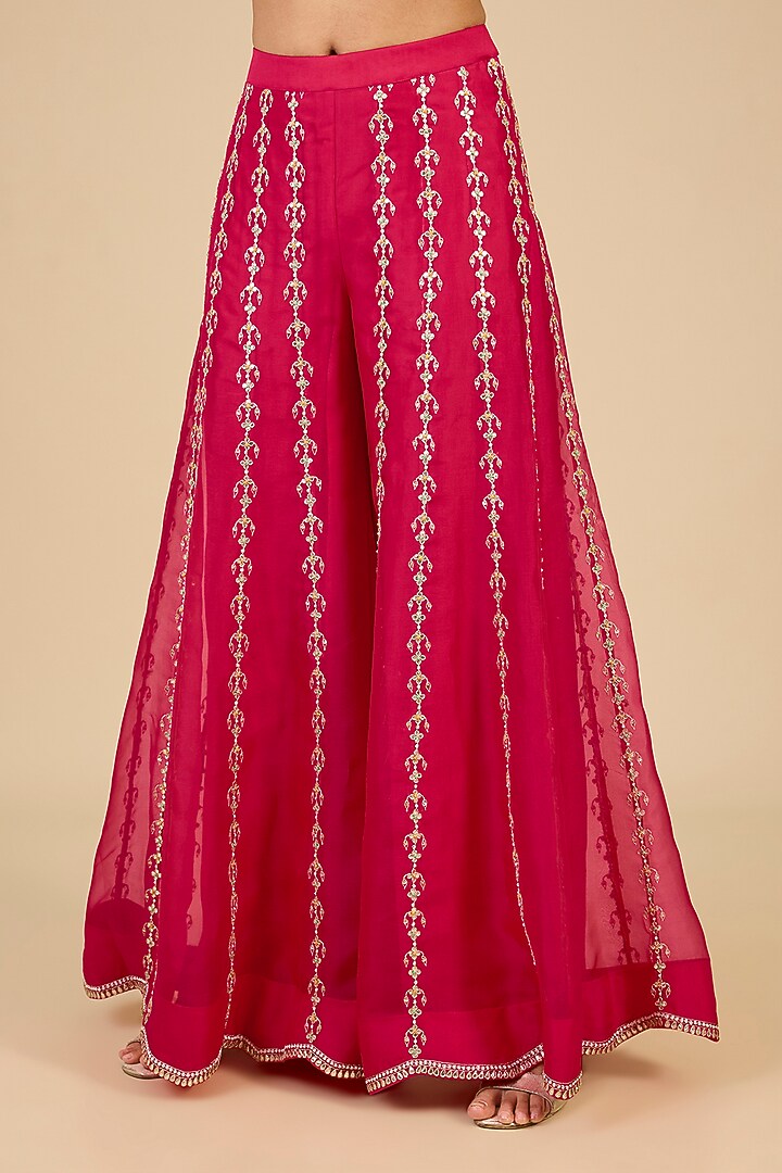 Strawberry Red Spun Silk Gota Work Bridal Sharara Set by Surbhi Shah at Pernia's Pop Up Shop