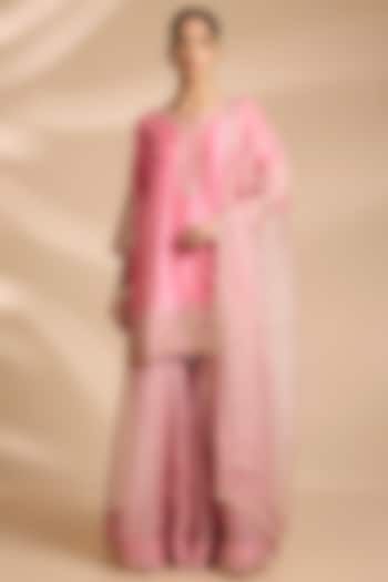 Raspberry Pink Organza Embroidered Bridal Sharara Set by Surbhi Shah at Pernia's Pop Up Shop
