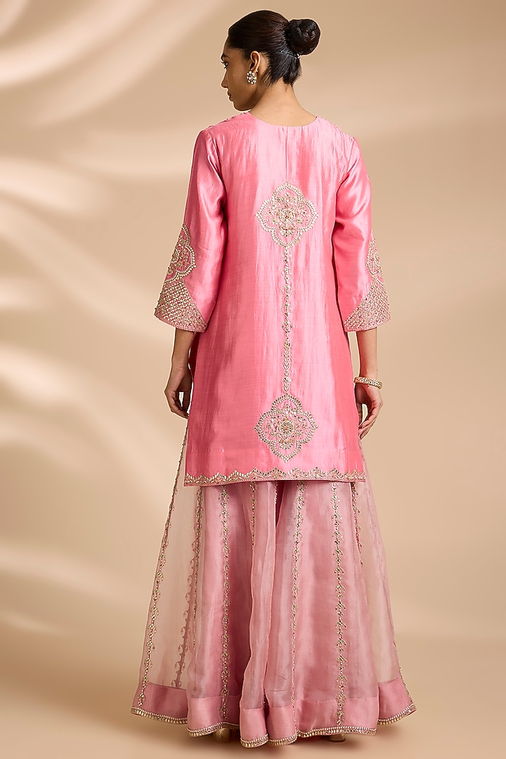 Raspberry Pink Organza Embroidered Bridal Sharara Set by Surbhi Shah at Pernia's Pop Up Shop