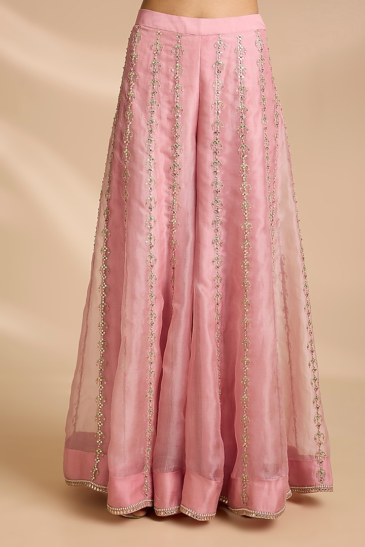 Raspberry Pink Organza Embroidered Bridal Sharara Set by Surbhi Shah at Pernia's Pop Up Shop