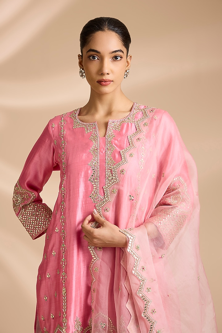 Raspberry Pink Organza Embroidered Bridal Sharara Set by Surbhi Shah at Pernia's Pop Up Shop