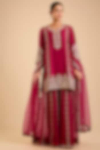 Maroon Organza Gota Patti Bridal Sharara Set by SURBHI SHAH at Pernia's Pop Up Shop