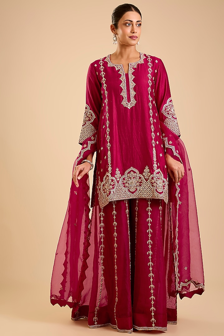 Maroon Organza Gota Patti Bridal Sharara Set by SURBHI SHAH at Pernia's Pop Up Shop