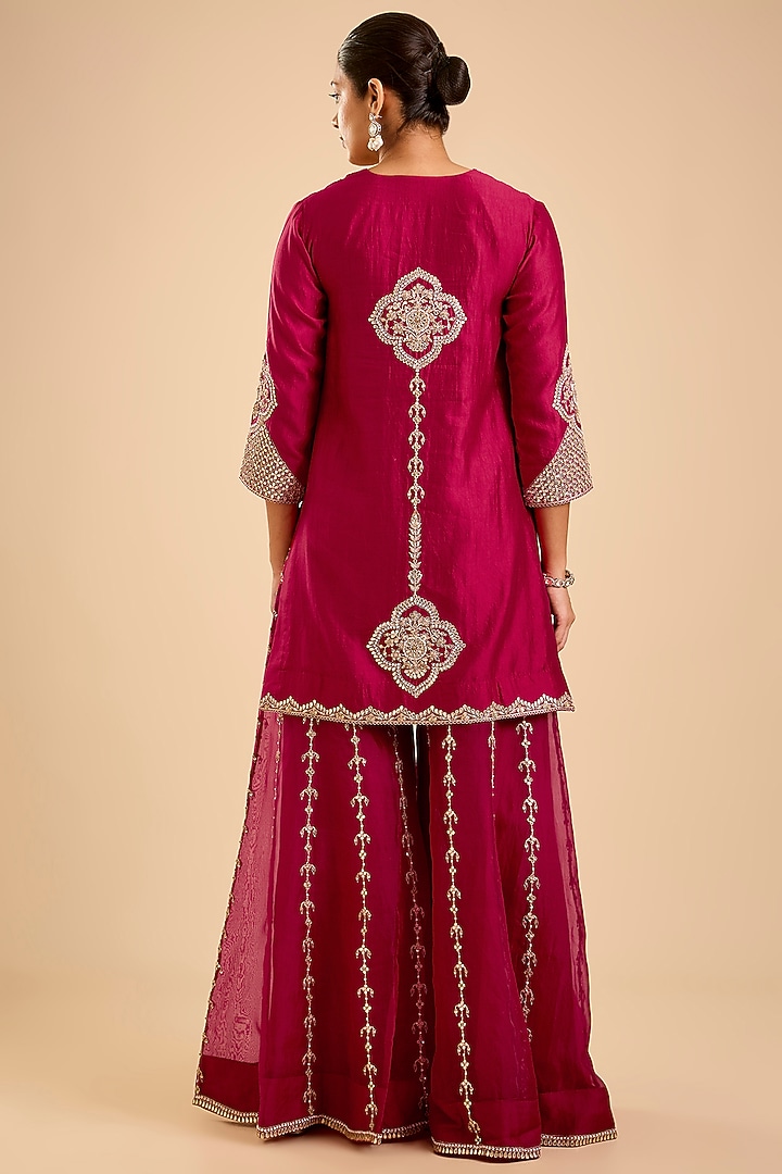 Maroon Organza Gota Patti Bridal Sharara Set by SURBHI SHAH at Pernia's Pop Up Shop