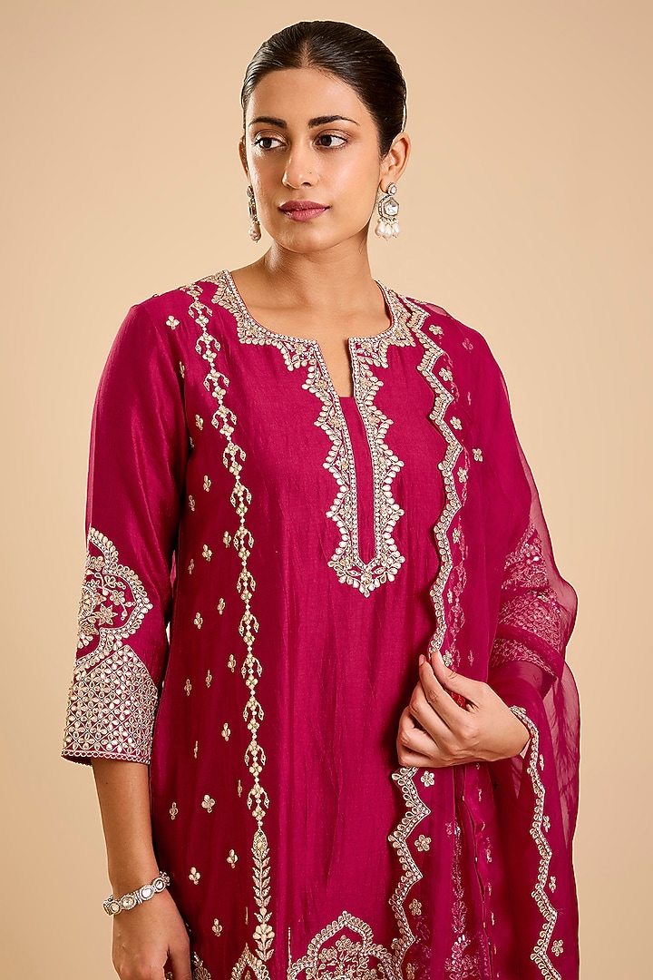 Maroon Organza Gota Patti Bridal Sharara Set by SURBHI SHAH at Pernia's Pop Up Shop