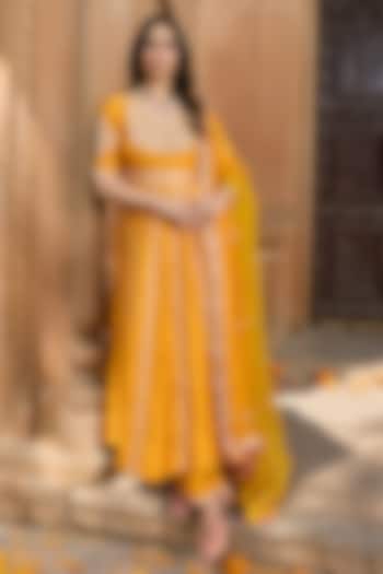 Mango Yellow Pure Spun Silk Gota-Patti Work Angrakha Set by SURBHI SHAH at Pernia's Pop Up Shop