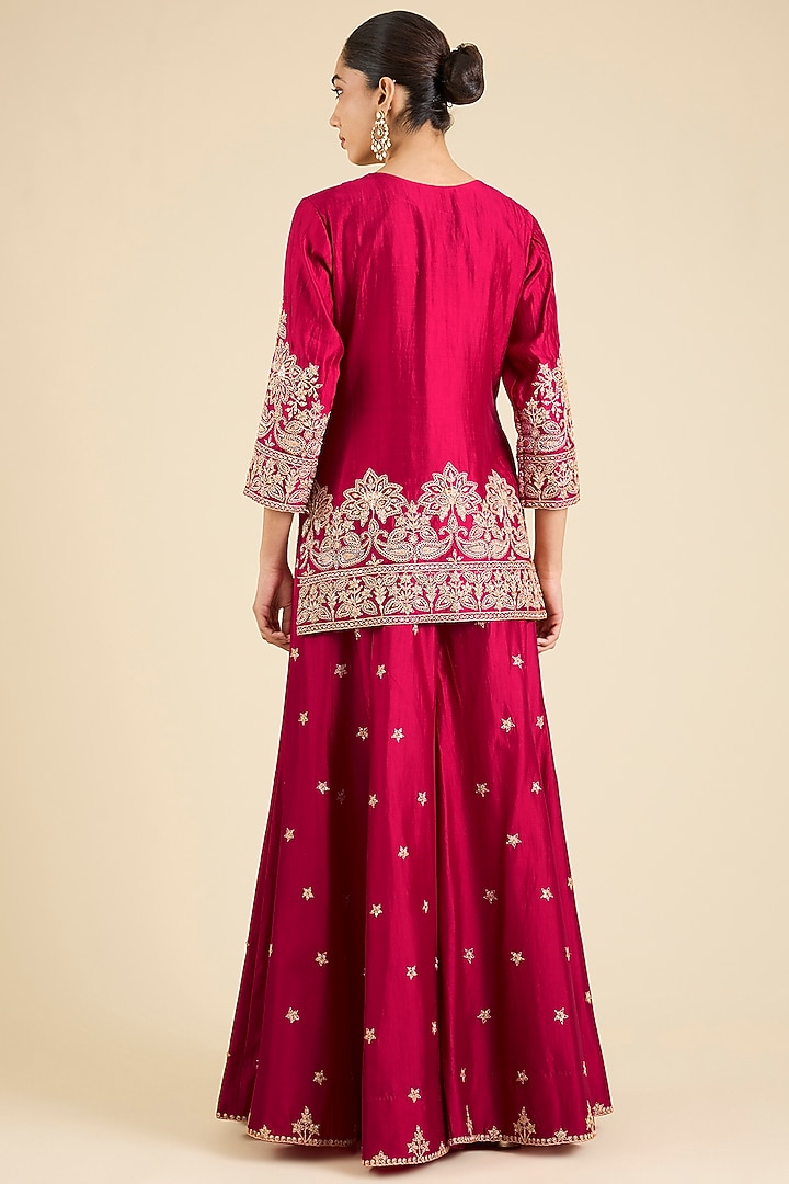 Maroon Spun Silk Embroidered Bridal Sharara Set by SURBHI SHAH at Pernia's Pop Up Shop