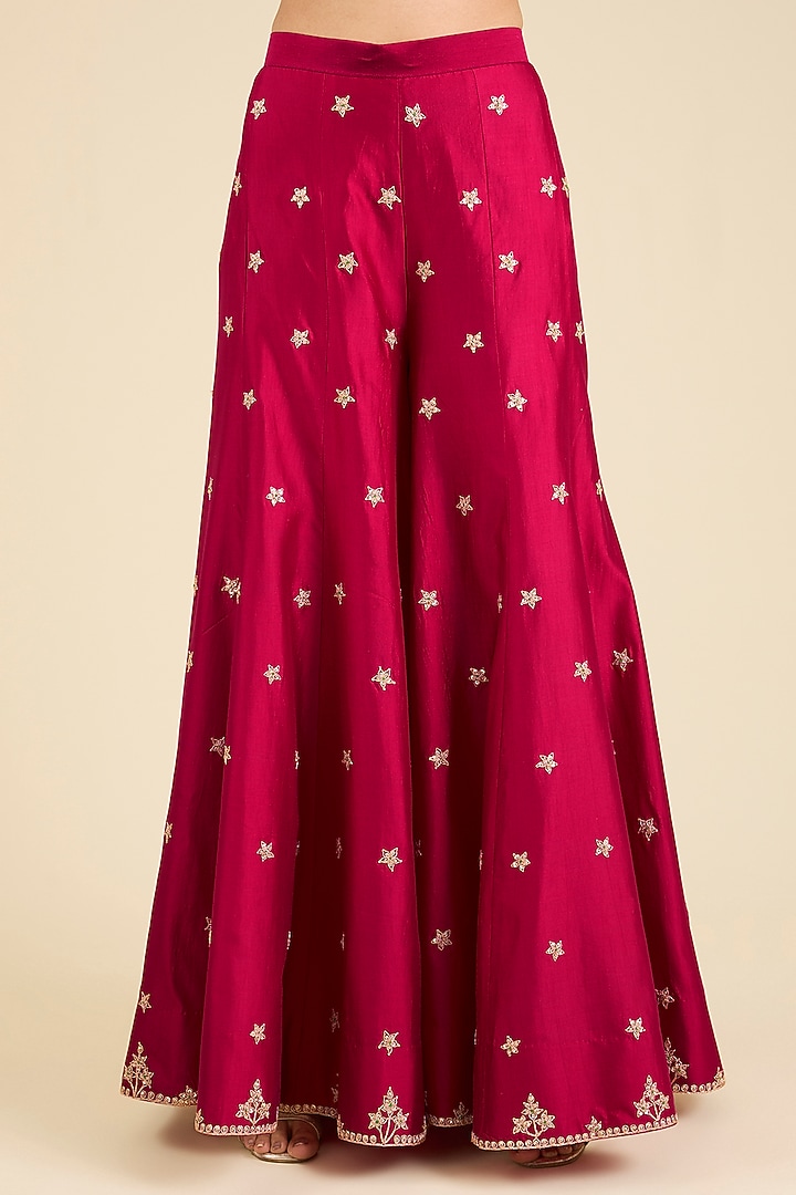 Maroon Spun Silk Embroidered Bridal Sharara Set by SURBHI SHAH at Pernia's Pop Up Shop