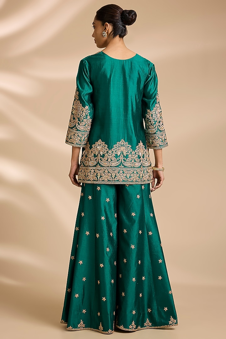 Emerald Green Spun Silk Mukaish Embroidered Bridal Sharara Set by Surbhi Shah at Pernia's Pop Up Shop