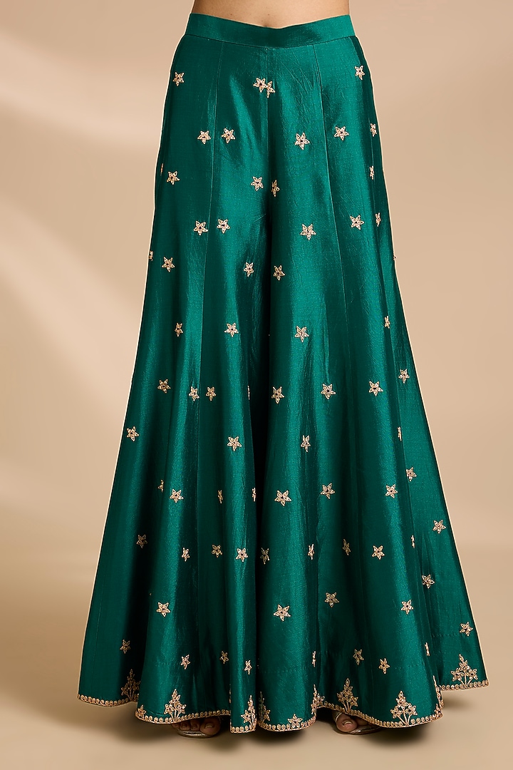 Emerald Green Spun Silk Mukaish Embroidered Bridal Sharara Set by Surbhi Shah at Pernia's Pop Up Shop
