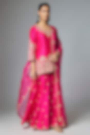 Rani Pink Spun Silk Bridal Sharara Set by SURBHI SHAH at Pernia's Pop Up Shop