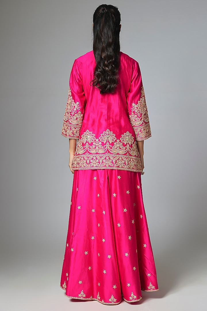 Rani Pink Spun Silk Bridal Sharara Set by SURBHI SHAH at Pernia's Pop Up Shop