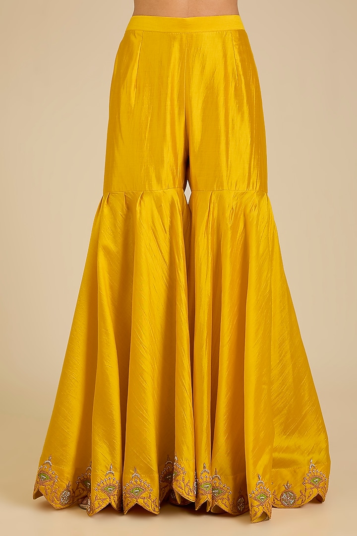 Mango Yellow Spun Silk Marori Work Wedding Sharara Set by SURBHI SHAH at Pernia's Pop Up Shop