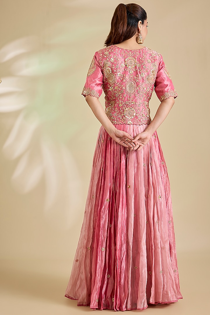 Raspberry Pink Pure Silk Marori Embroidered Jacket Wedding Lehenga Set by SURBHI SHAH at Pernia's Pop Up Shop