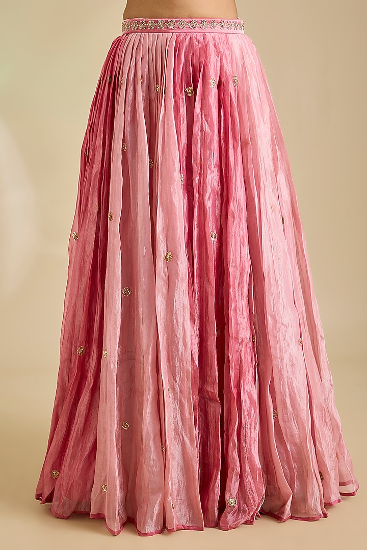 Raspberry Pink Pure Silk Marori Embroidered Jacket Wedding Lehenga Set by SURBHI SHAH at Pernia's Pop Up Shop