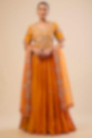 Orange Pure Silk Skirt Set by Surbhi Shah at Pernia's Pop Up Shop