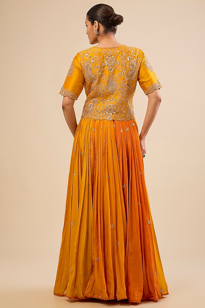 Orange Pure Silk Skirt Set by Surbhi Shah at Pernia's Pop Up Shop