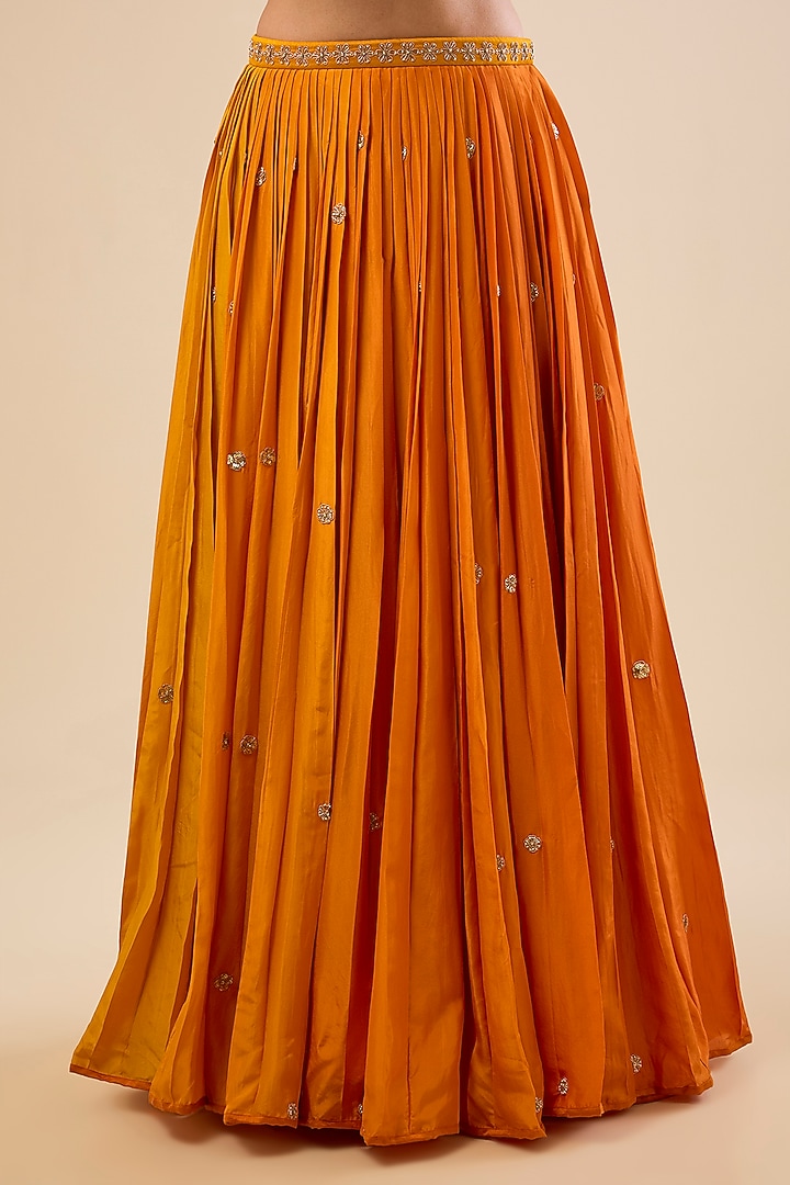 Orange Pure Silk Skirt Set by Surbhi Shah at Pernia's Pop Up Shop