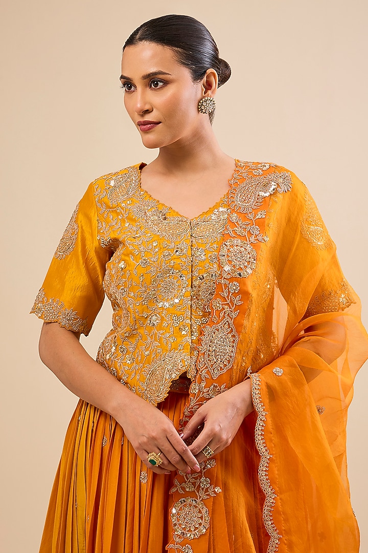 Orange Pure Silk Skirt Set by Surbhi Shah at Pernia's Pop Up Shop