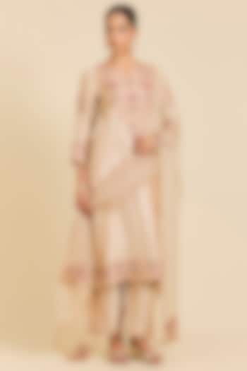 Champagne Spun Silk Marori Embroidered Kurta Set by SURBHI SHAH at Pernia's Pop Up Shop
