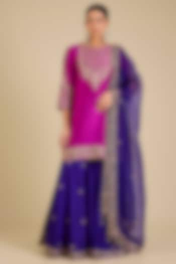 Purple Spun Silk Marori Work Wedding Sharara Set by SURBHI SHAH at Pernia's Pop Up Shop