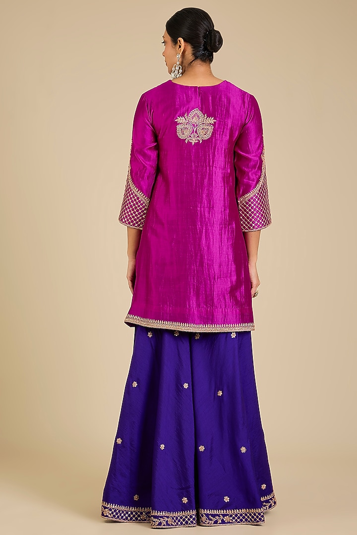 Purple Spun Silk Marori Work Wedding Sharara Set by SURBHI SHAH at Pernia's Pop Up Shop