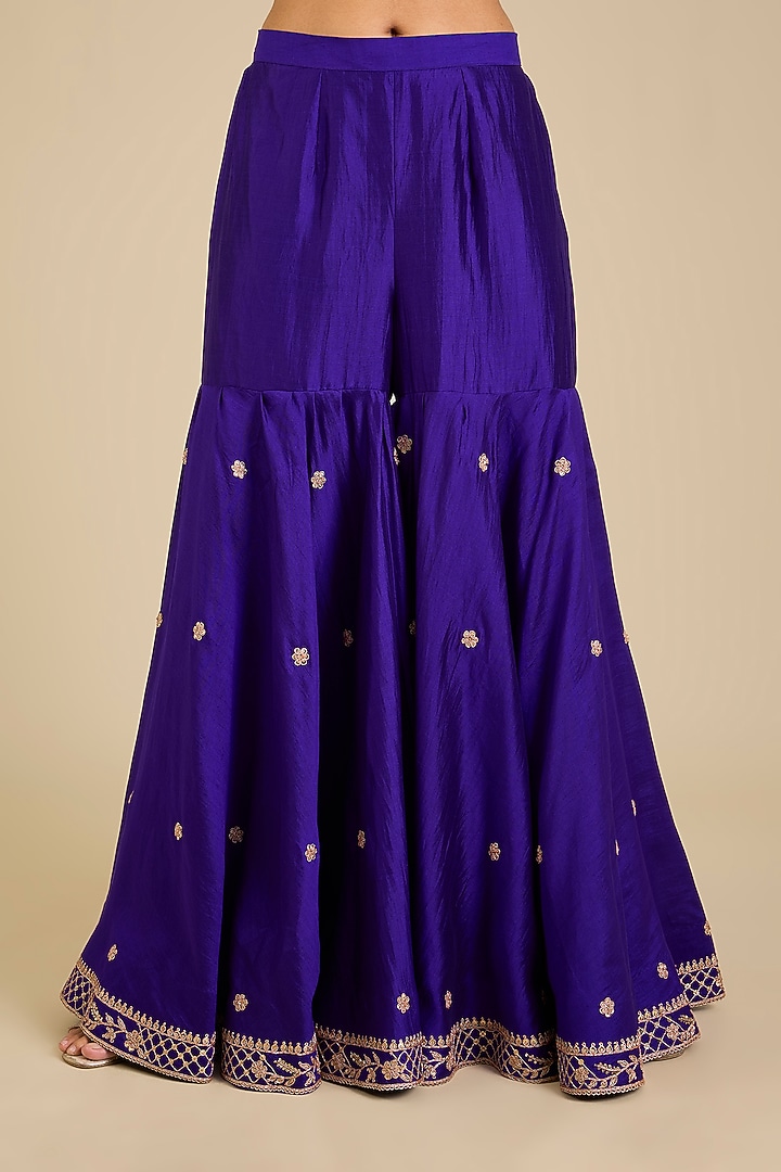 Purple Spun Silk Marori Work Wedding Sharara Set by SURBHI SHAH at Pernia's Pop Up Shop