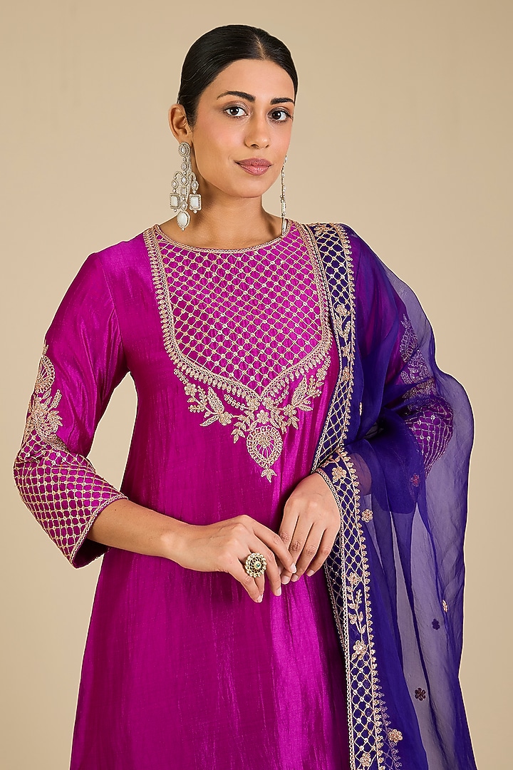 Purple Spun Silk Marori Work Wedding Sharara Set by SURBHI SHAH at Pernia's Pop Up Shop