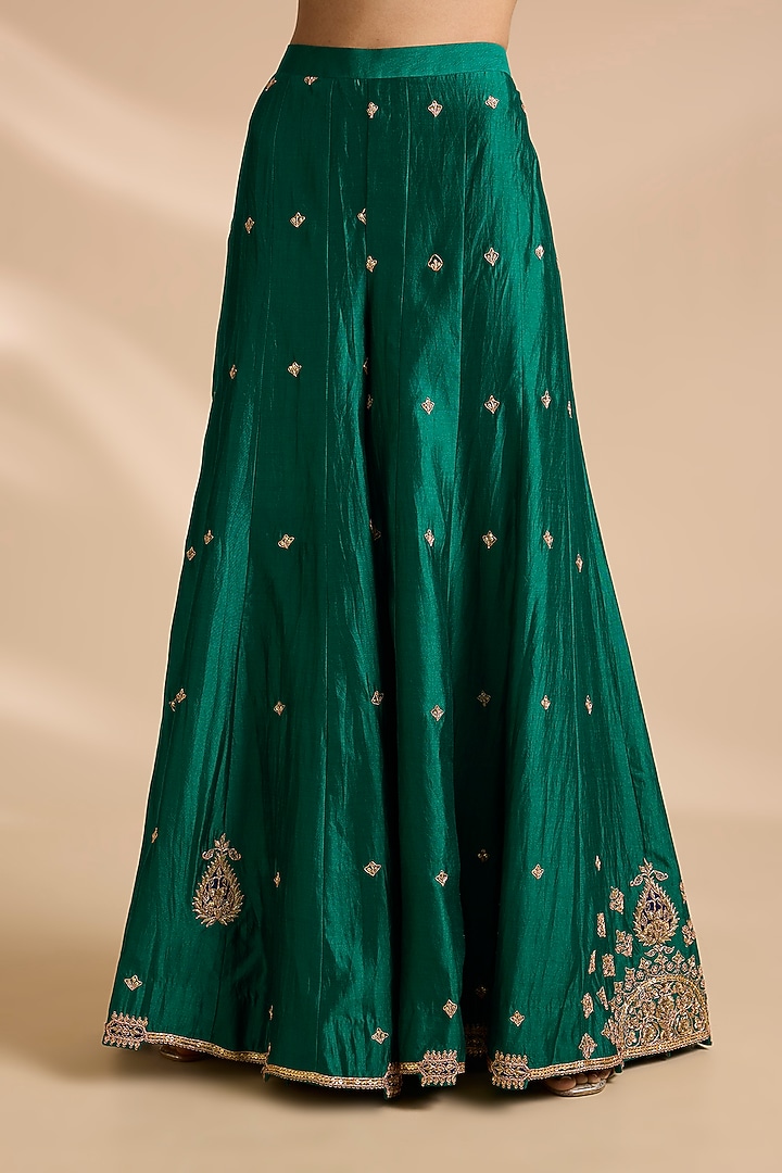 Emerald Green Spun Silk Mukaish Embroidered Gharara Set by Surbhi Shah at Pernia's Pop Up Shop