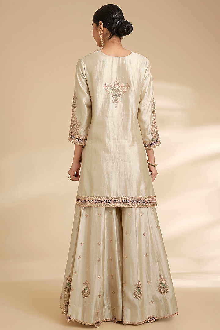 Pearl White Spun Silk Bridal Sharara Set by Surbhi Shah at Pernia's Pop Up Shop