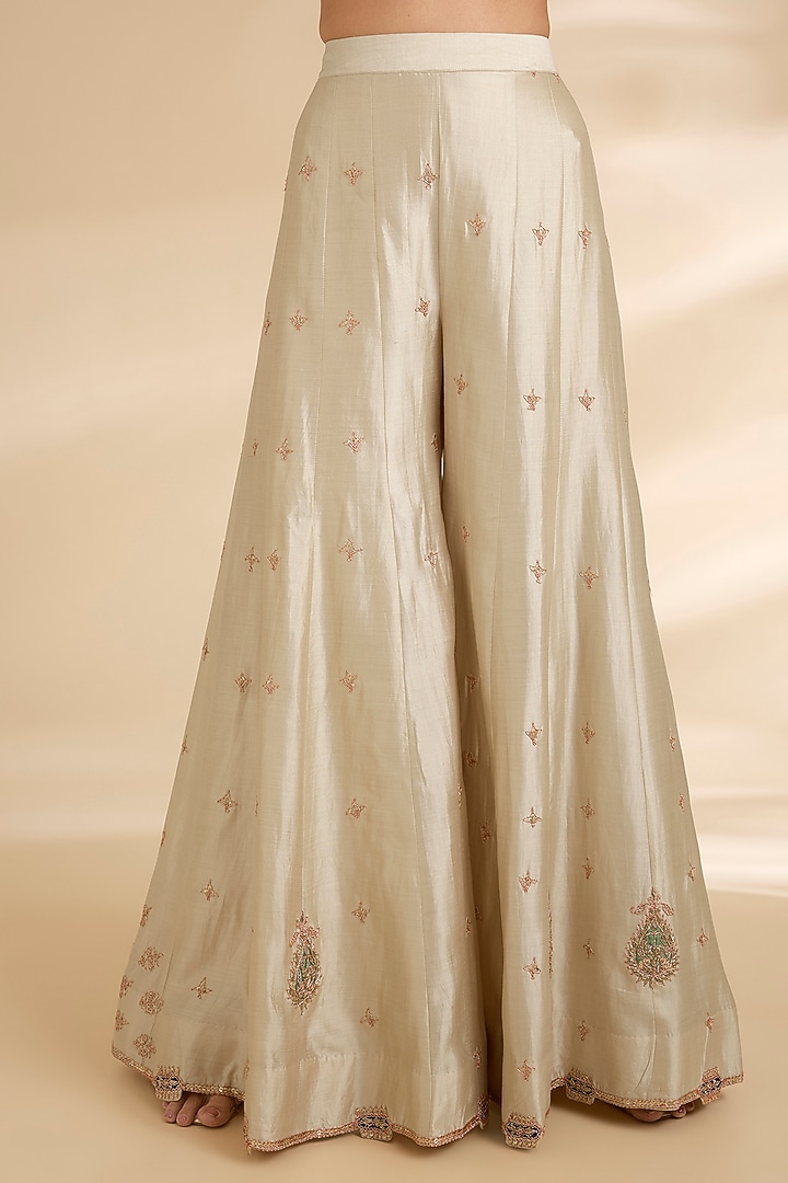 Pearl White Spun Silk Bridal Sharara Set by Surbhi Shah at Pernia's Pop Up Shop