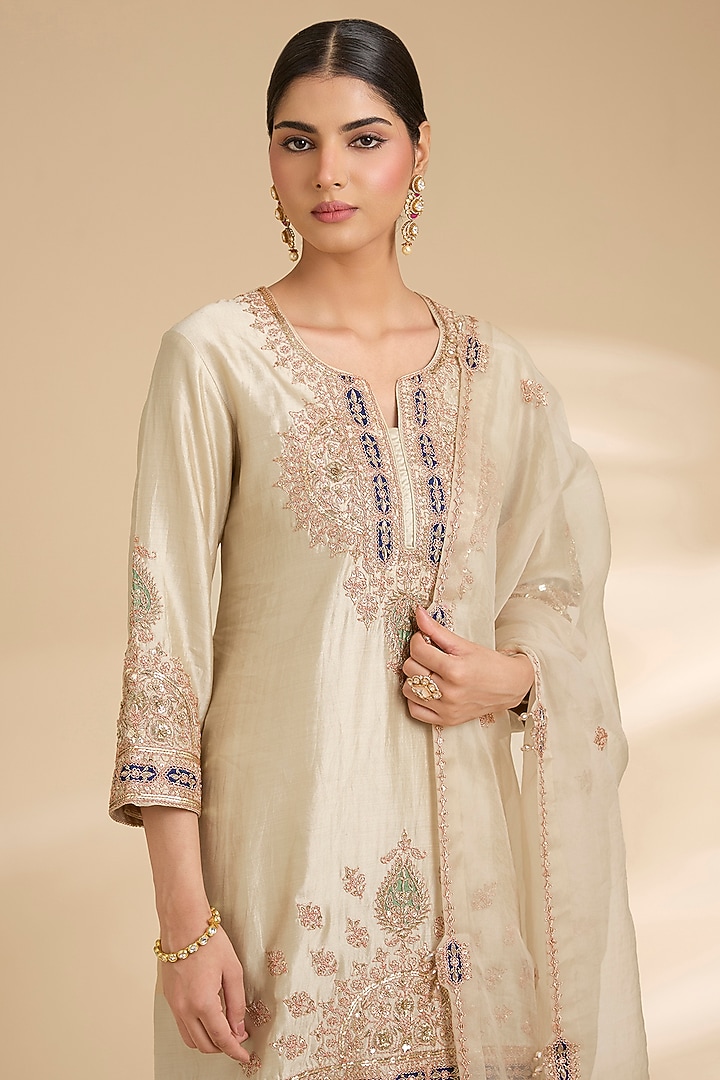 Pearl White Spun Silk Bridal Sharara Set by Surbhi Shah at Pernia's Pop Up Shop