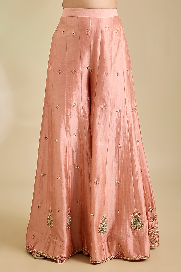 Old Rose Spun Silk Marori Embroidered Bridal Sharara Set by SURBHI SHAH at Pernia's Pop Up Shop