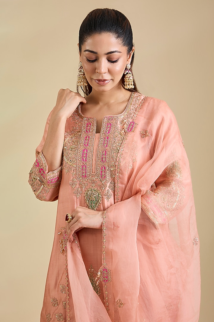 Old Rose Spun Silk Marori Embroidered Bridal Sharara Set by SURBHI SHAH at Pernia's Pop Up Shop
