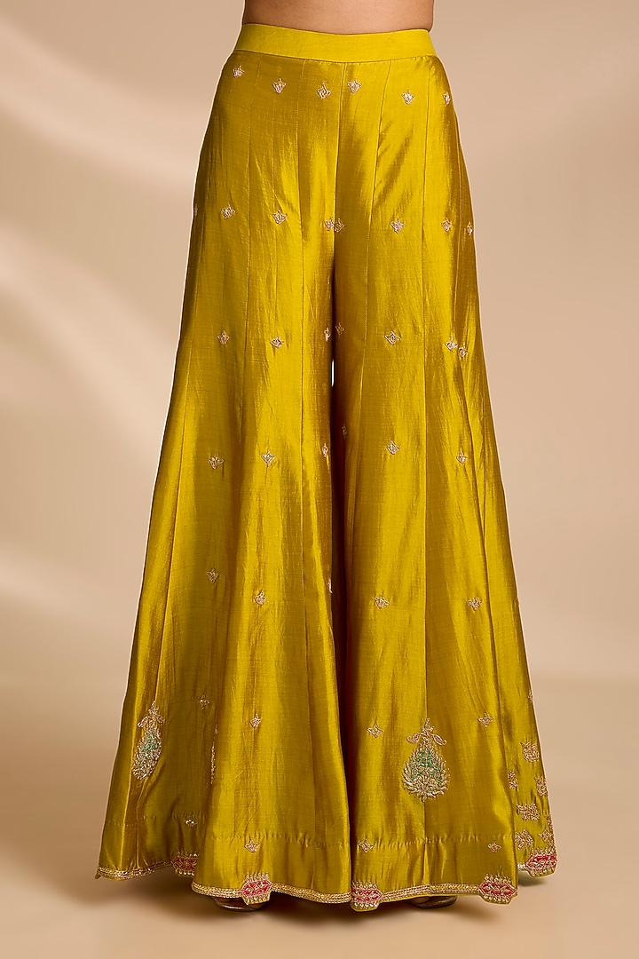 Mustard Spun Silk Marori Embroidered Bridal Sharara Set by Surbhi Shah at Pernia's Pop Up Shop