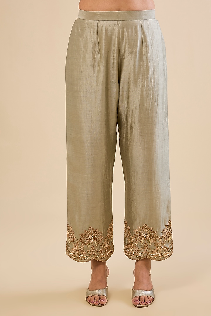 Powder Lemon Green Spun Silk Gota Work Kurta Set by Surbhi Shah at Pernia's Pop Up Shop