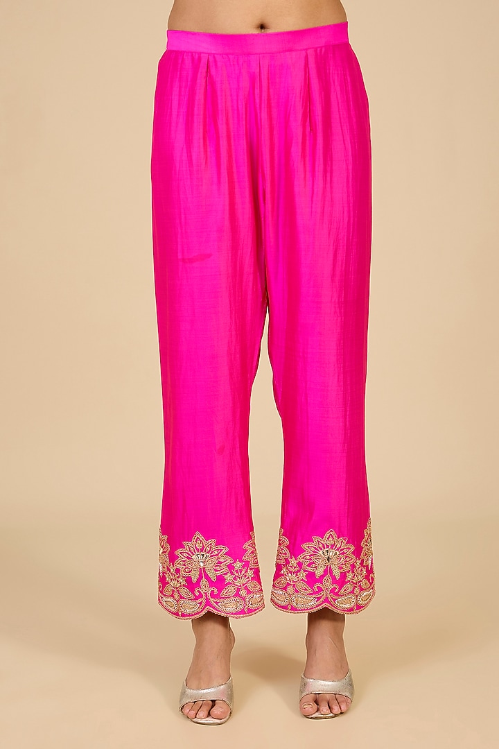 Rose Gold Spun Silk Marori & Patch Work Kurta Set by Surbhi Shah at Pernia's Pop Up Shop