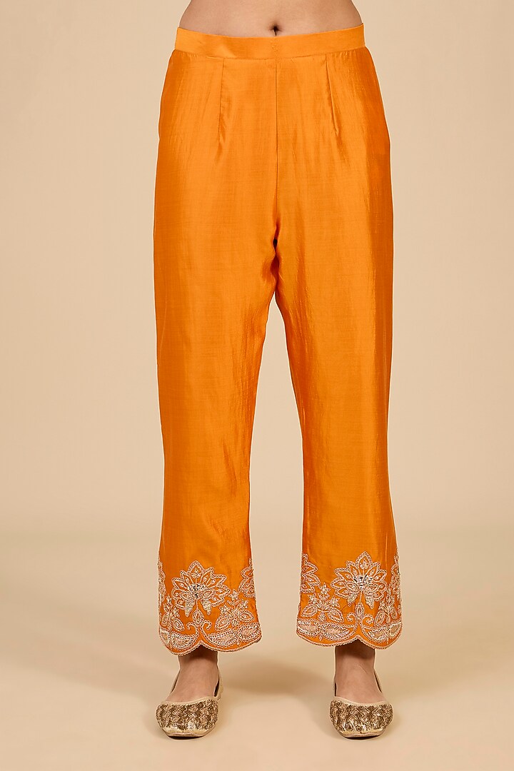 Mango Yellow Spun Silk Marori & Patch Work Kurta Set by Surbhi Shah at Pernia's Pop Up Shop