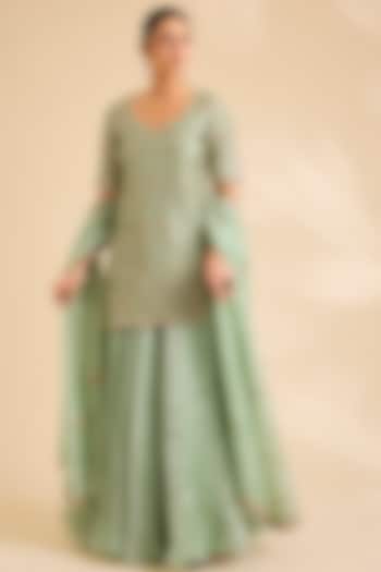 Mint Green Tissue Skirt Set by SURBHI SHAH  at Pernia's Pop Up Shop