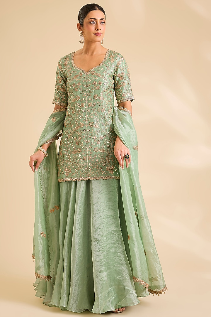 Mint Green Tissue Skirt Set by SURBHI SHAH  at Pernia's Pop Up Shop