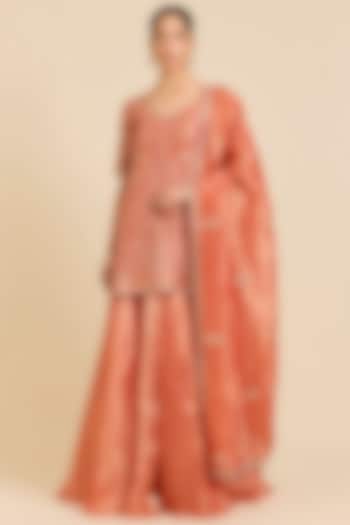 Orange Tissue Bridal Sharara Set by SURBHI SHAH at Pernia's Pop Up Shop