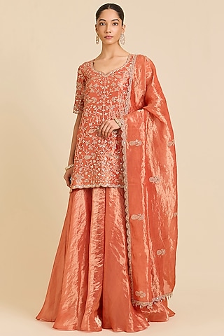 Orange Tissue Sharara Set by SURBHI SHAH