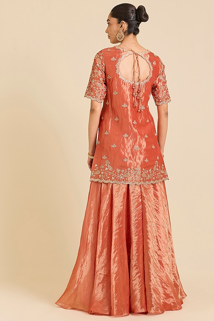 Orange Tissue Bridal Sharara Set by SURBHI SHAH at Pernia's Pop Up Shop