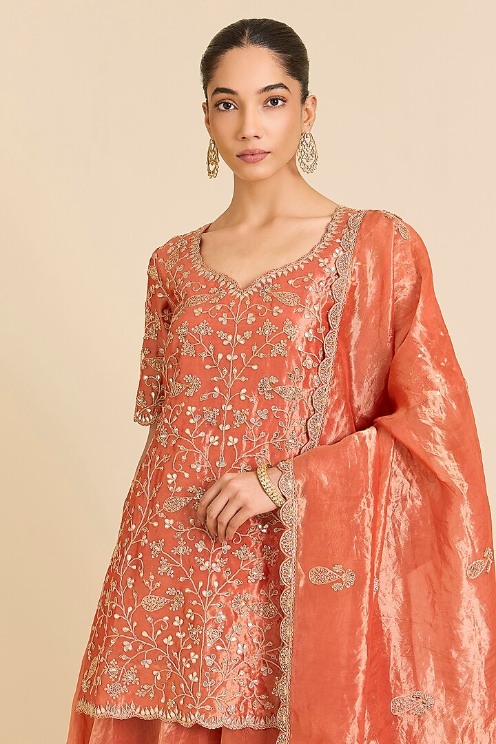 Orange Tissue Bridal Sharara Set by SURBHI SHAH at Pernia's Pop Up Shop